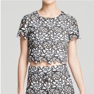 Alice + Olivia Eve Floral Lace Overlay Crop Top Black White Cream Women Small